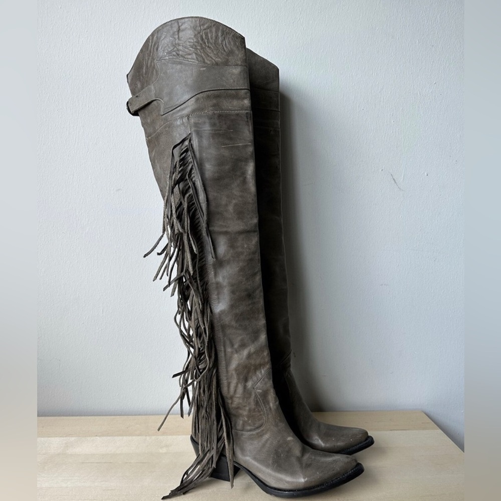 Free People Ash Astonian Butch Fringe Western Leather OTK Boots - Picture 6 of 12